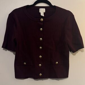 H&M Burgundy Short Sleeve Top with Gold Buttons